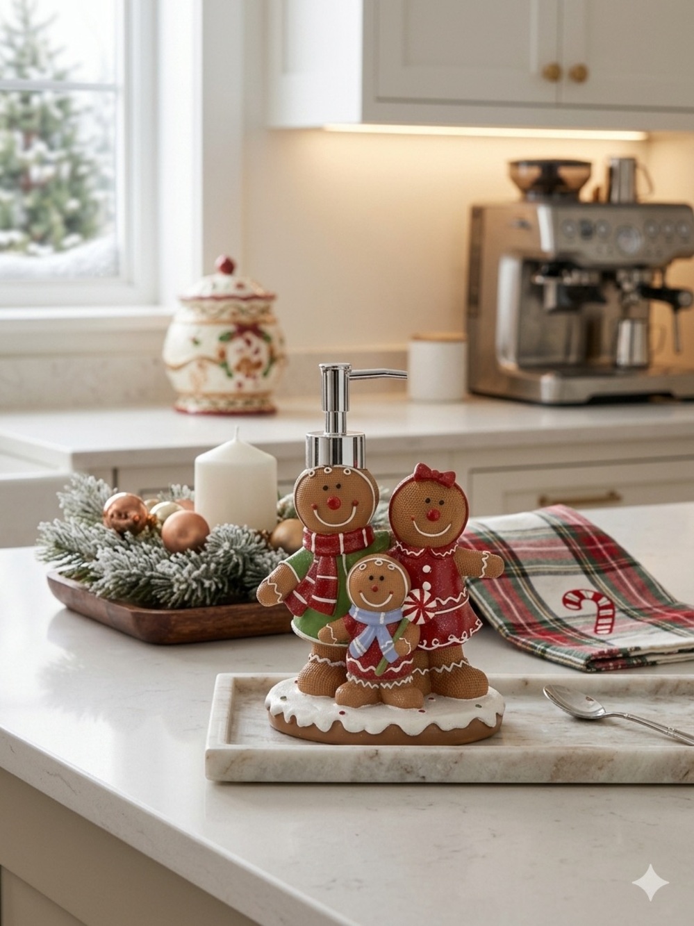 NWT Gingerbread Family Christmas Soap Dispenser Holiday Bathroom Kitchen Decor